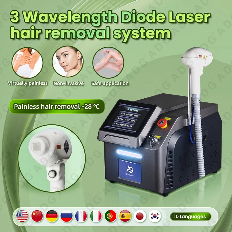 ADG Best Painless 808nm Diode Laser Remove Hair Machine 3 Wavelength Laser Hair Removal ICE Hair Removal Machine