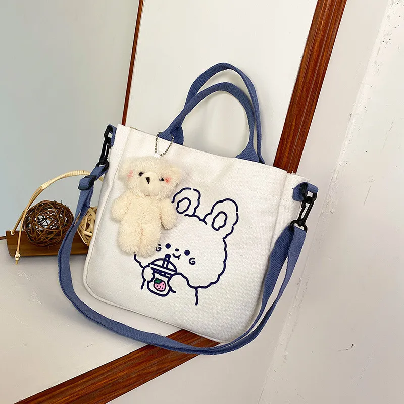 Moda kobiety płótno torba na zamek błyskawiczny Cartoon nadruk niedźwiedzia Student Tote torba na ramię tornister torebka podróżna torebka 2022 nowy