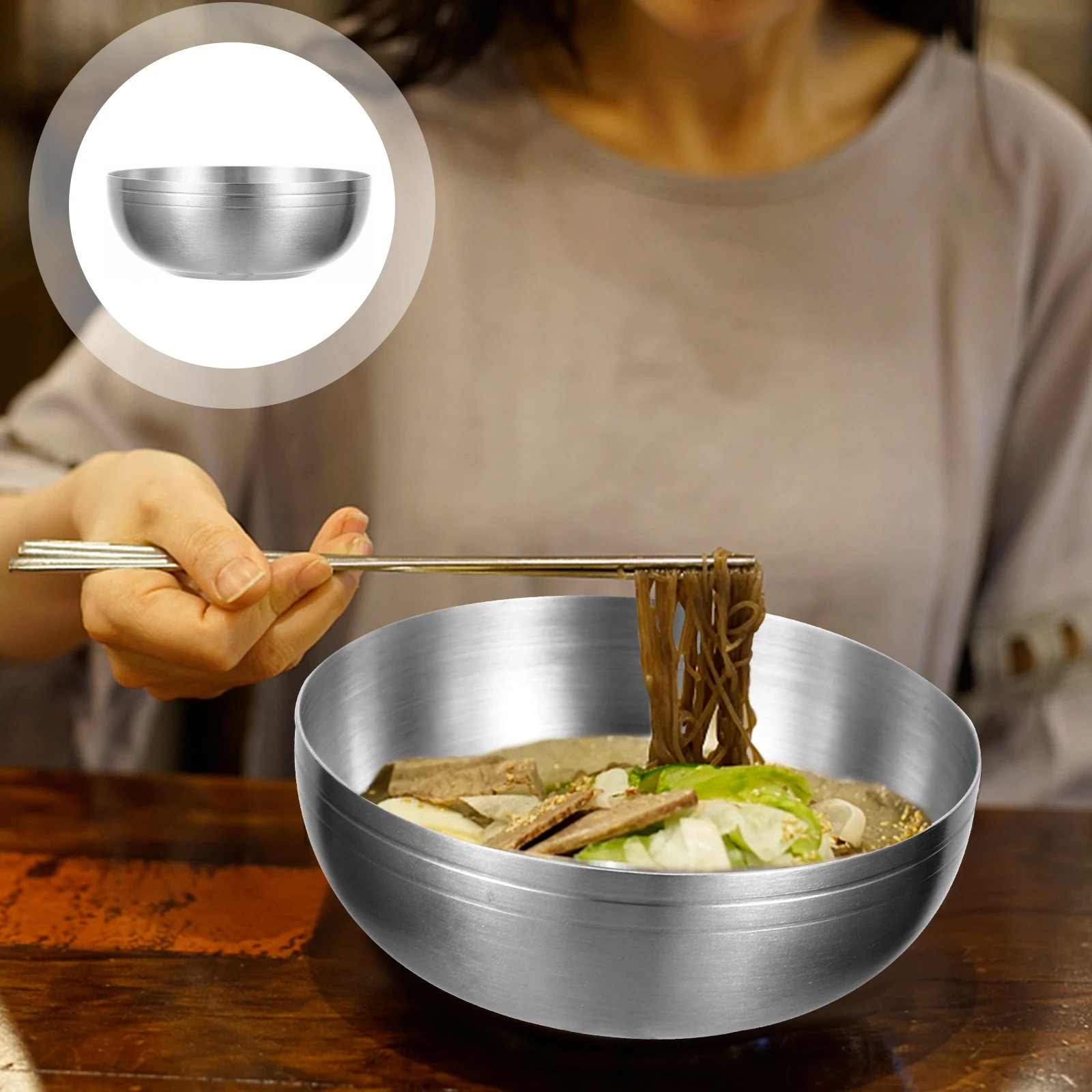 Stainless Steel Food Serving Bowl For Rice Noodles Soup Kitchen Tableware Household Multipurpose Soup Bowl Container