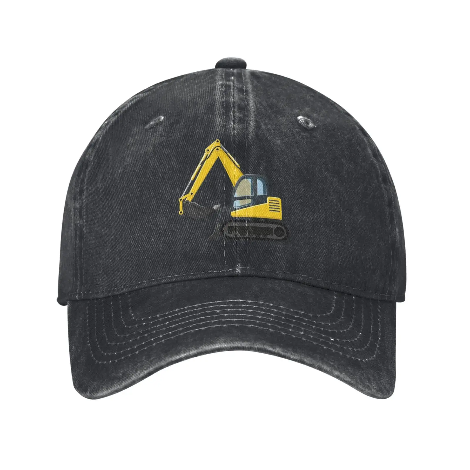 Cartoon Excavator Construction Truck Print Vintage Washed Baseball Cap Adjustable Cotton Unisex Outdoor Sun Hat