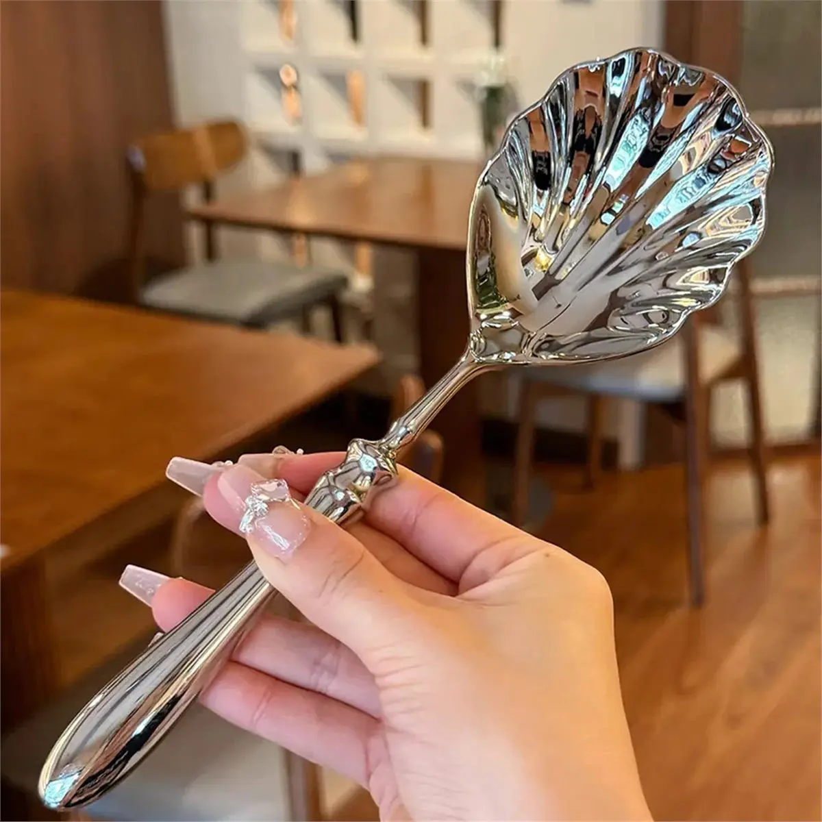 BHBL Stainless Steel Tableware Shell Spoons with High-End Gourd-Handled for Household Hotel Serving Cafeteria Shares Spoon