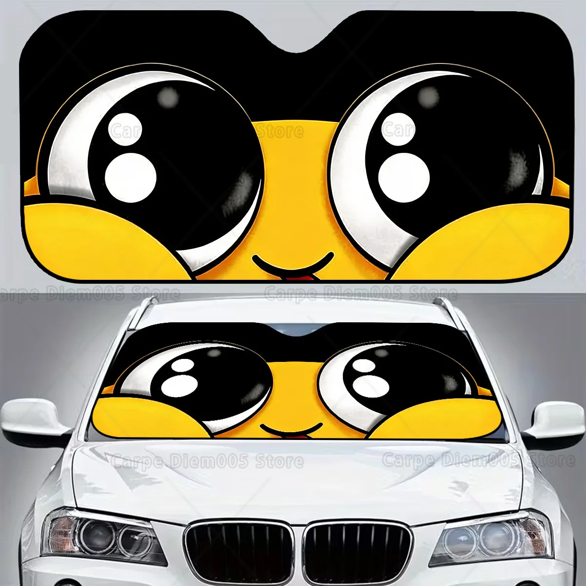 1pc Cute Big-Eyed Cartoon Eye FACE Car Sunshade, Foldable for Easy Storage, Effectively Blocks Sunlight To Keep Your Car Cool