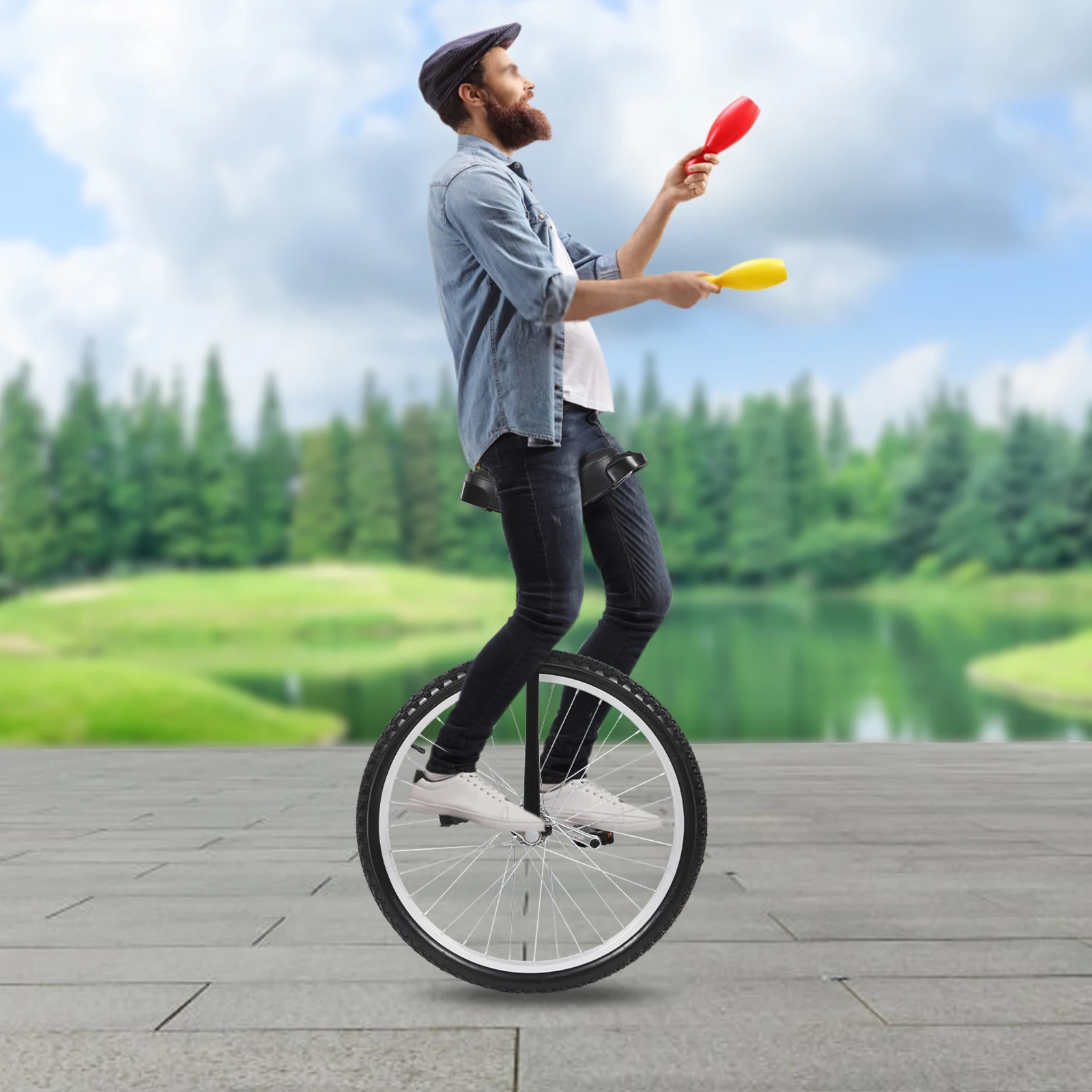 

Черный 24-дюймовый одноколесный велосипед с регулируемой высотой, прочный одноколесный велосипед для верховой езды на открытом воздухе, легко балансировать и маневрен