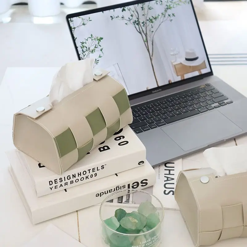 

Restaurant Hotel Napkin Home Office Multi-purpose Creative Napkin Storage Box Weave Leather Tissue Box Car Paper Holder