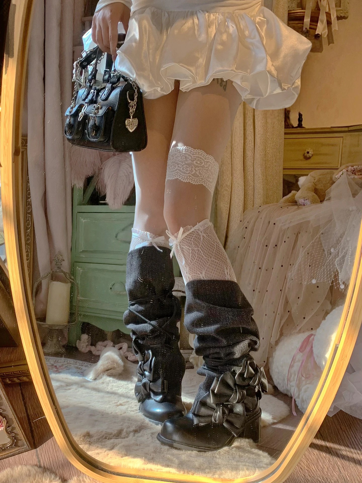 Pinkyo Original nœud papillon Cowboy épissage mi haut bottes à talons hauts doux Cool Luolit filles rétro bottes empilables