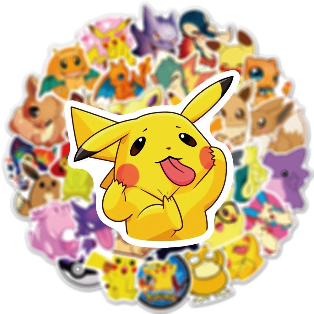 10/30/50pcs Cute Pokemon Anime Stickers per bambini Kawaii Pikachu Eevee Cartoon Graffiti decalcomanie Sticker per telefono Laptop Notebook