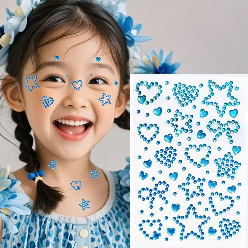 1 Bunte Selbstklebende Gesichts-Strass-Aufkleber mit Herz- und Sterndesign für Kinderpartys, Festivals, Make-up und Cosplay – Detail 7