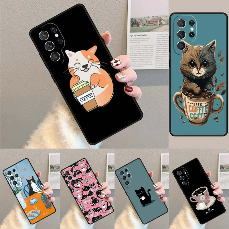 Niedliche Tier-Katzen-Kaffee-Handyhülle für Samsung Galaxy Note 10 Pro S26 Ultra S23 S24 FE S25 S21 S22 PLUS Stoßfeste Schutzhülle