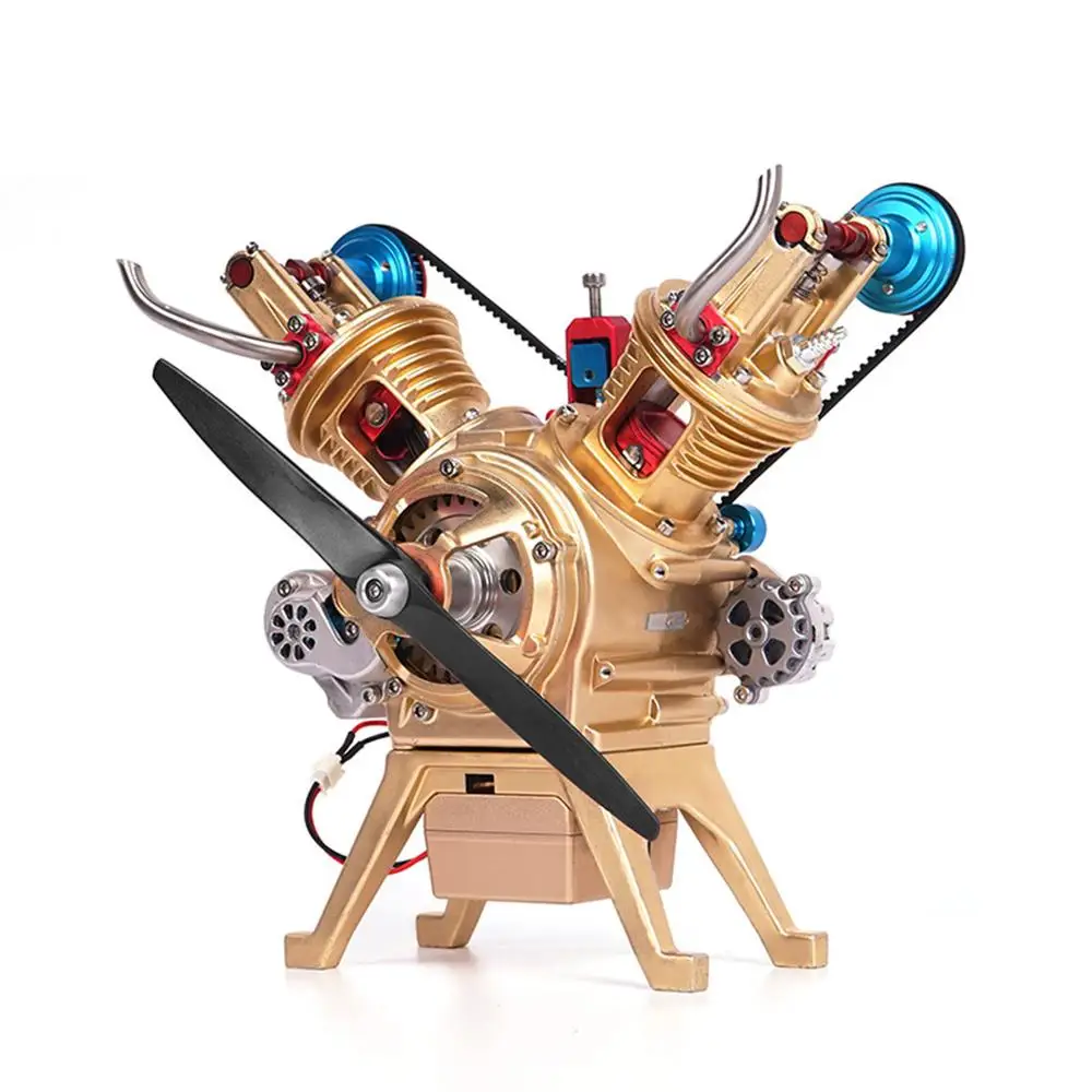 TECHING Metal Engine V2 Double-Cylinder Mini Car Engine Model Education for Collecting Toys Gifts