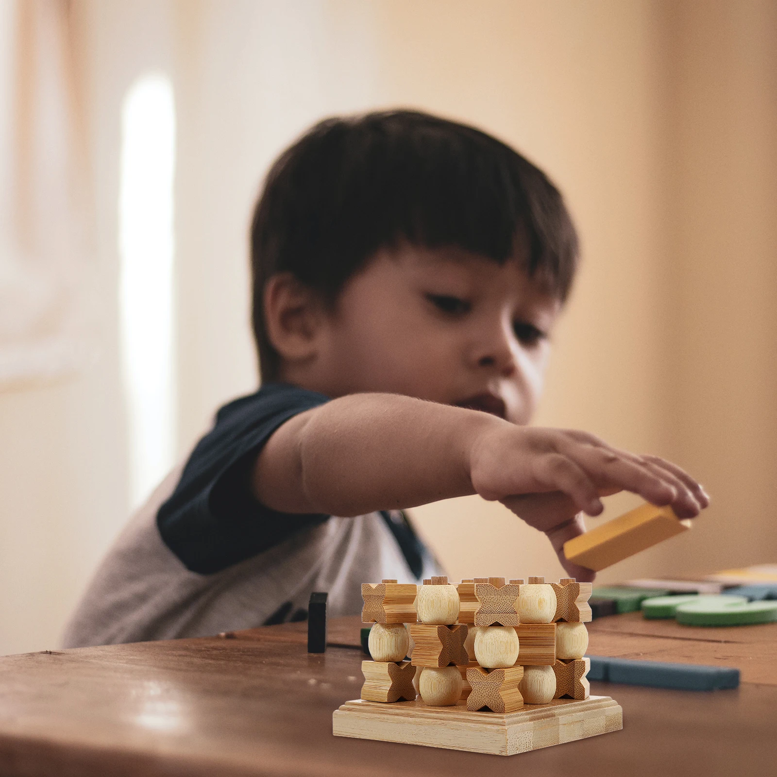 

1pc 3D Tic Toe Toy Kids Educational Game Foldable Travel Educational Plaything Kid Bamboo Chess Board Plaything Sudoku Chess Set