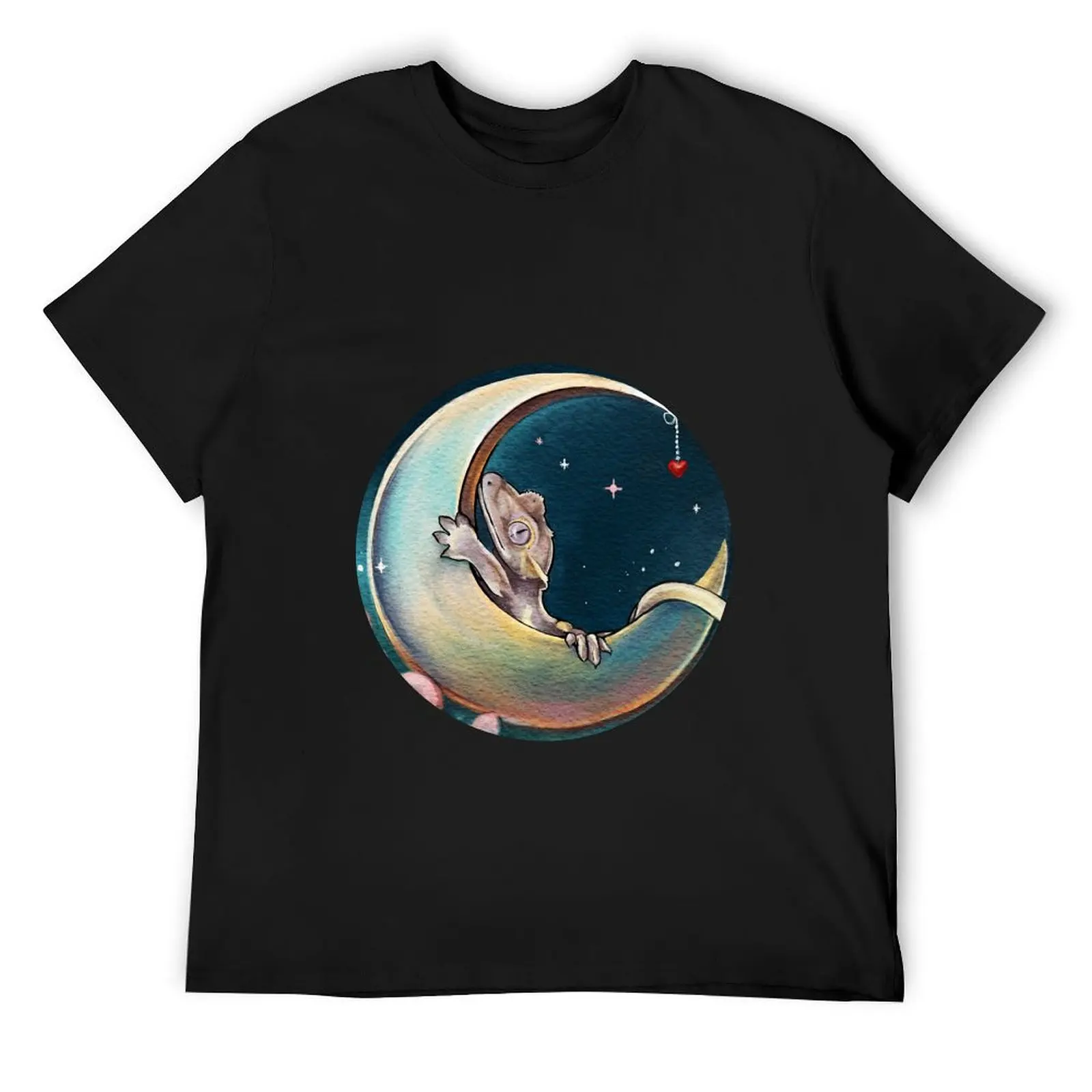 

Bedtime Lilly White Crested Gecko Moon Art T-Shirt vintage hippie clothes graphic tee shirt man t shirt tshirts for men