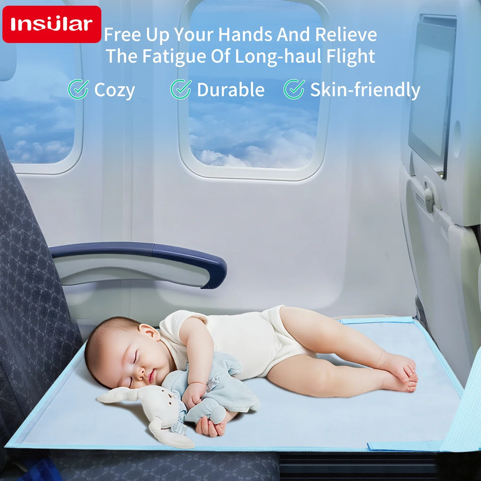 

INSULAR Kids Go out Thickened Suede Extension Pad Train Hammock Waterproof Child Airplane Travel Seat Extender Anti-slip 1-3Y