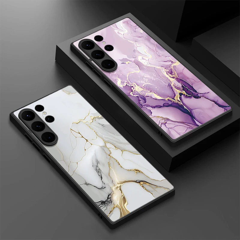 Marble Pattern Phone Case For Samsung Galxy S26 Ultra S25 Edge S24 S23 S22 Plus S21 FE Magnetic Thin Ring Skin Texture Cover