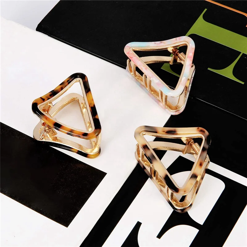 

AGOUP 3 Pcs Small Hair Claw Clips 2Inch Acetate Hair Jaw Clips 3 Colors Set Fashion Hollow Triangle Hair Clips For Women Girls D