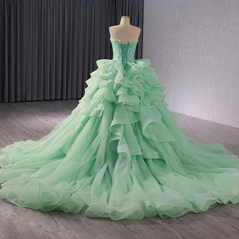 Women Customized Green Formal Party Dress Fashion Strapless Quinceanera Dresses Sleeveless Summer Evening vestido de 15 quinceañ
