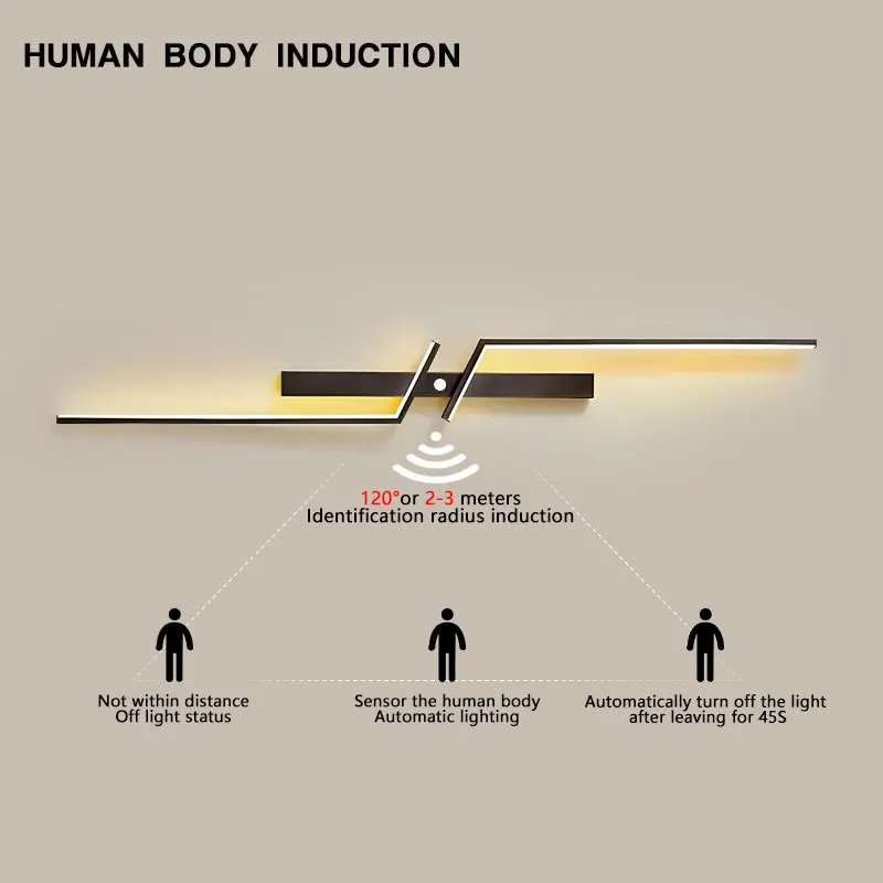 실내 유도 LED 벽 조명 침실 머리맡 PIR 모션 센서 LED 벽 램프 벽 Sconce 복도 통로 블랙 골드