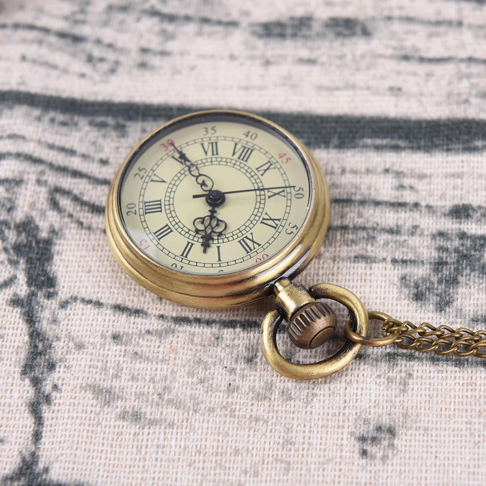 Montre de Poche Chiffres Romains, Steampunk Beige, Simple, Style Vintage, Petit Collier Pendentif