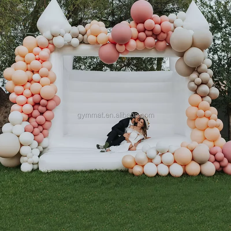 Party Bounce Inflatable White Castle Balloon Jumper House and Slide Kids