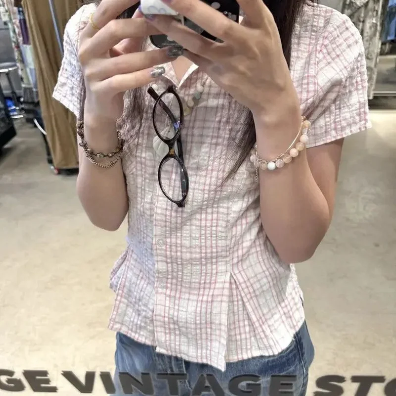 

New Sweet Spice Girls Short Shirt Preppy Style Korea Chic Slim Waist Elegant Ropa Mujer Literary All-match Minority Blusa