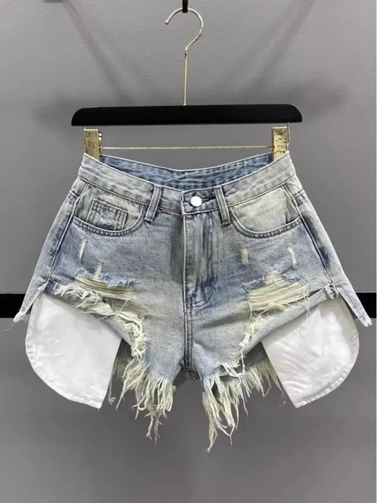 Neu im Jahr 2026: Damen-Shorts aus Denim mit Fransen und Rissen, Sommer-Shorts für Frauen, High-Waist, schlank machende A-Linien-Shorts, Hot Pants
