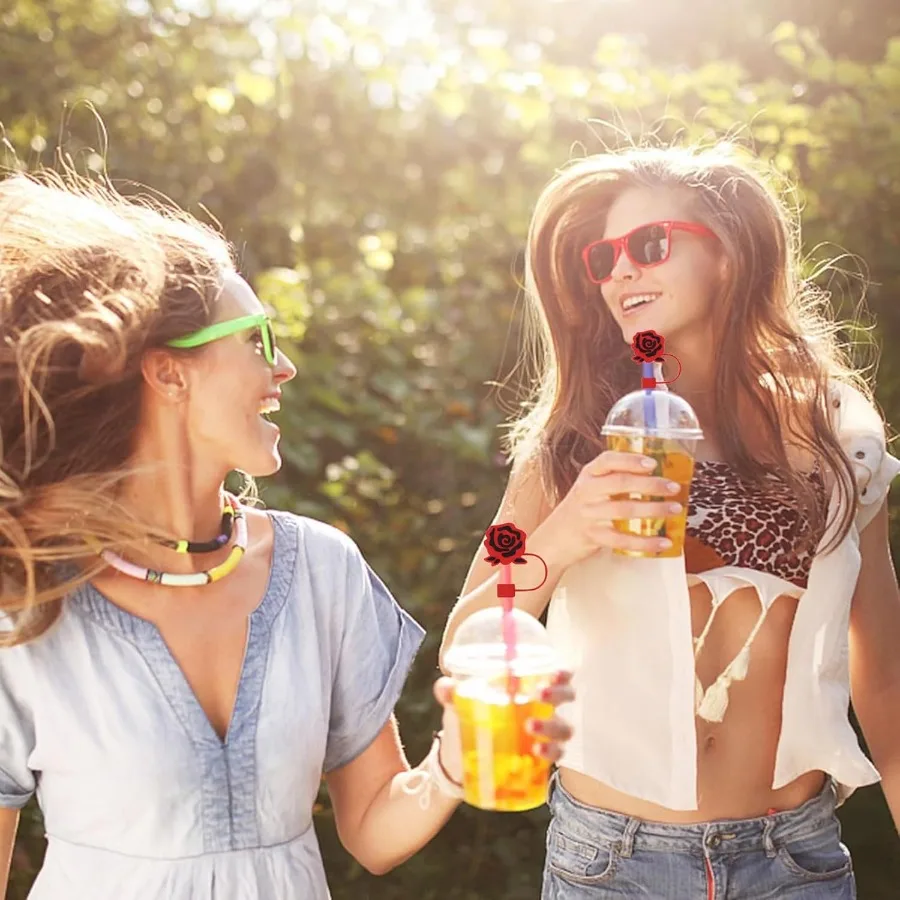 3 pezzi Stanley Cup Cannuccia in silicone Rose Flowe Toppe in paglia antipolvere compatibile con bicchiere da 30 e40 Oz con manico