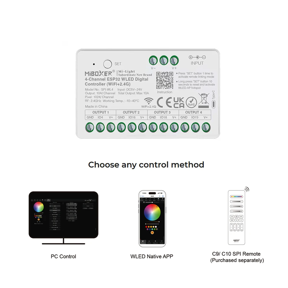 Miboxer SPIW5-4 5in1 SPI LED Controller WiFi+2.4GRF RGB RGBWIC 4-Channel Signal Amplifier For WS2811 WS2812B LED Pixel Strip