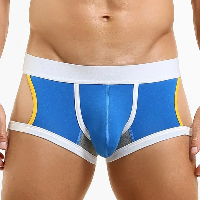 

Эротическое мужское нижнее белье Boxy, открытые ягодицы, открытые полые шорты-боксеры, хлопковые дышащие шорты-боксеры с низкой талией, U-образные выпуклые плавки с мешочком