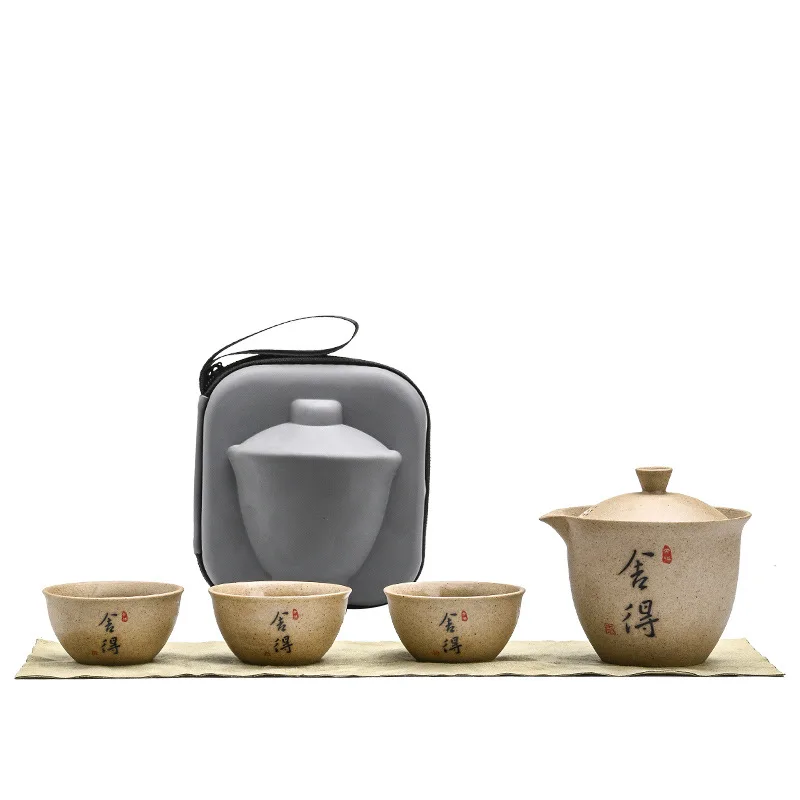 Chinese Style Travel Tea Set Ceramic Porcelain Kong Fu Tea Set Travel Portable Travel Gaiwan Ceramic Glaze Teapot