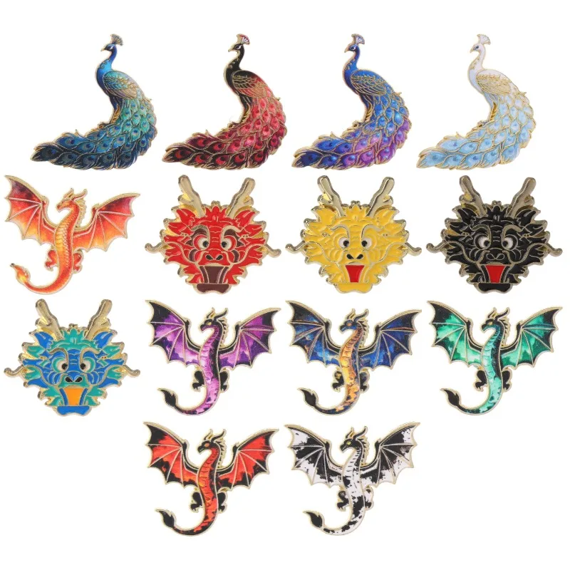 Mythical Animal Badges Peacock Dragon UV Printing Pins Nature Wildlife Brooch Realistic Fantasy Creature Accessory Gift