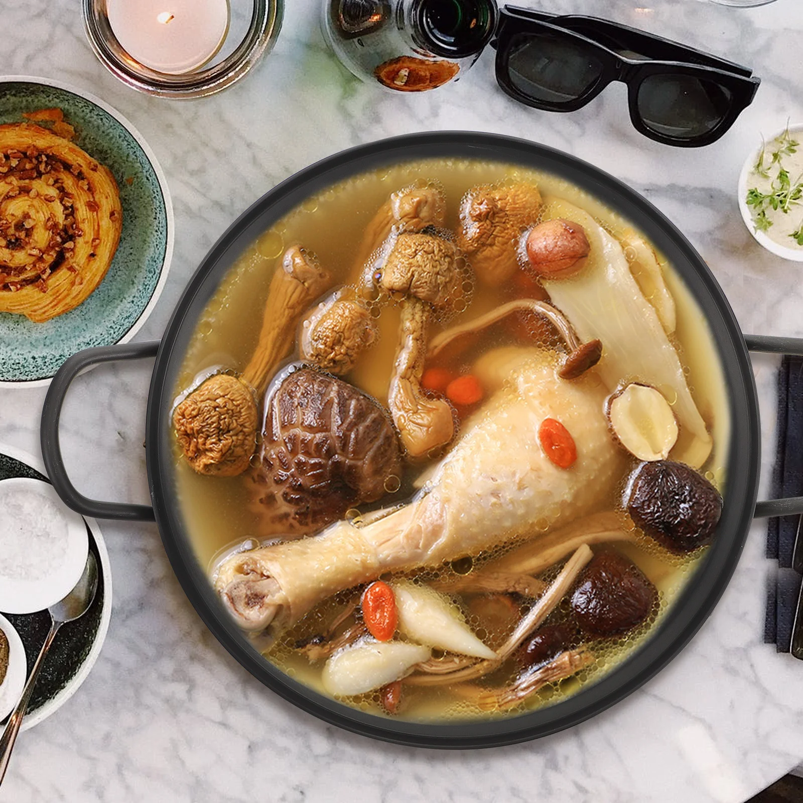 Olla para Mariscos de Aleación de Aluminio Binaural, Olla de Cocina de Acero Inoxidable para el Hogar, Olla Ligera para Sopa Estilo Coreano