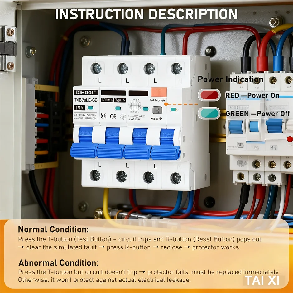DIHOOL Type A RCD RCBO Residual Current Circuit Breaker 300ma 4P 3P-N 16A 40A 63A Three-Phase Four-Wire Systems