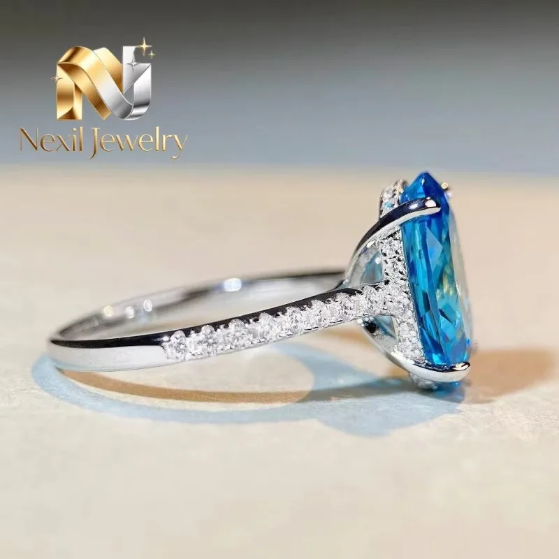 

Nexil Jewelry Luxury Solid Platinum PT950 Women's Aquamarine Egg-Shaped Pigeon Egg Diamond Ring