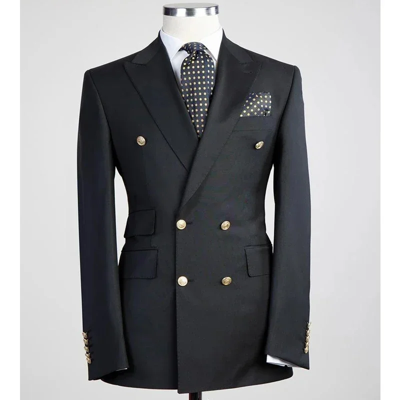 Double Breasted One Piece Navy Blue Jacket Men Suit Blazer Gold Buttons Slim Fit Business Formal Party Prom Wedding Coat