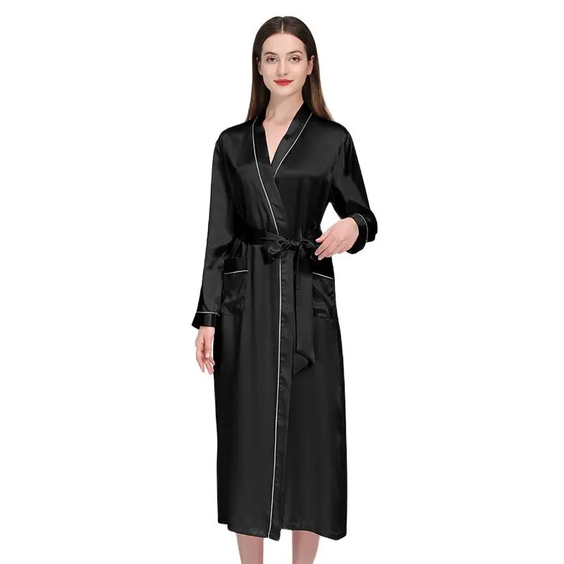 Birdtree 19 Momme 100%Pure Mulberry Silk Long Robe for Women Silky Sleepwear Ladies Elegant Nightgown Natural Pajamas P36089QM