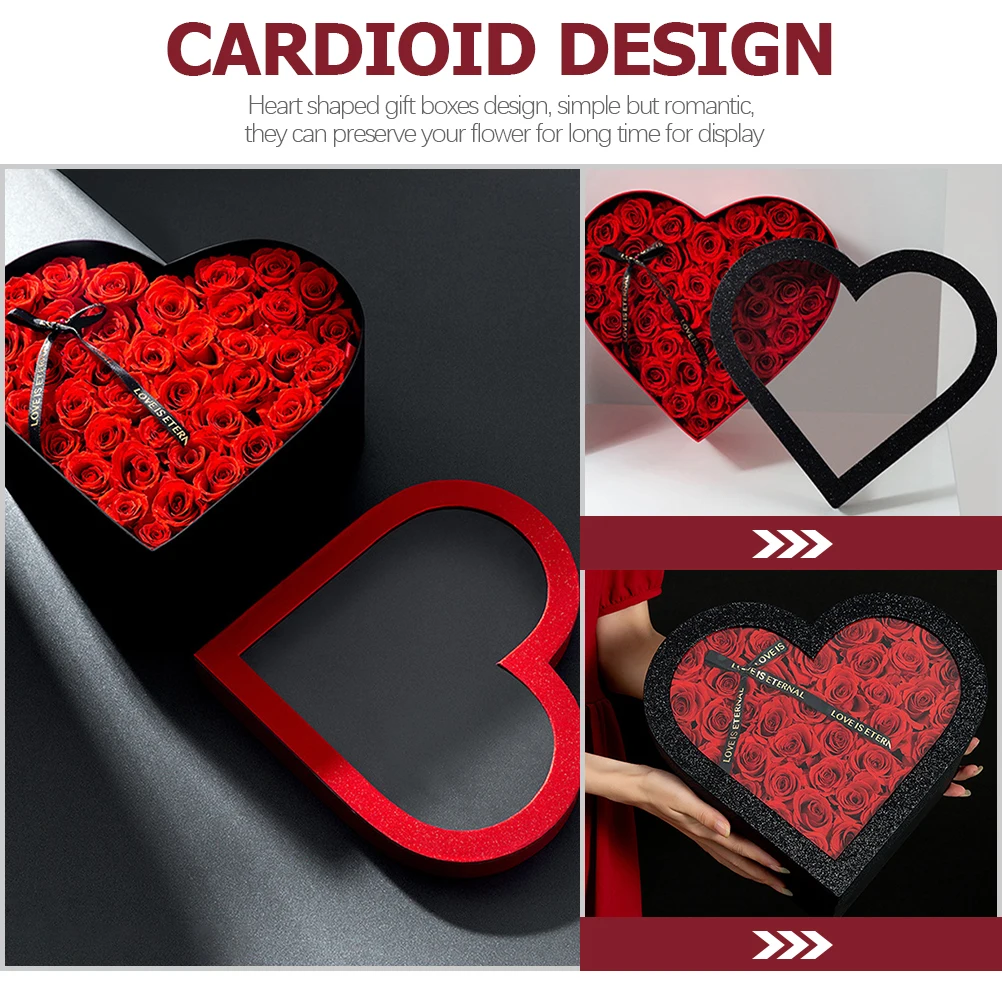 

2pcs Heart Shaped Gift Boxes Black Flowers Arrangement Valentine Day Packaging Candy Boxes Lids Elegant Romantic Design Long Use