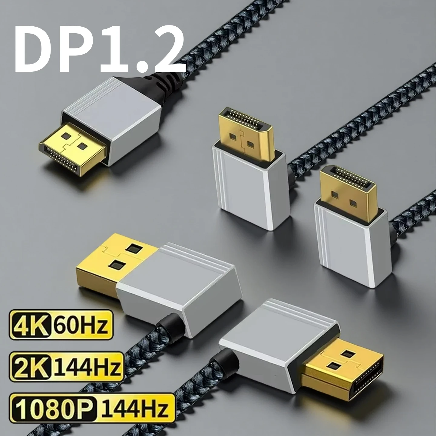 

1M 2M DisplayPort 1.2 Braided Cable 90 Degree Bend Up/Down/Left/Right Angle DP 4K60Hz 2K144Hz for Dell Laptop PC Gaming Monitors