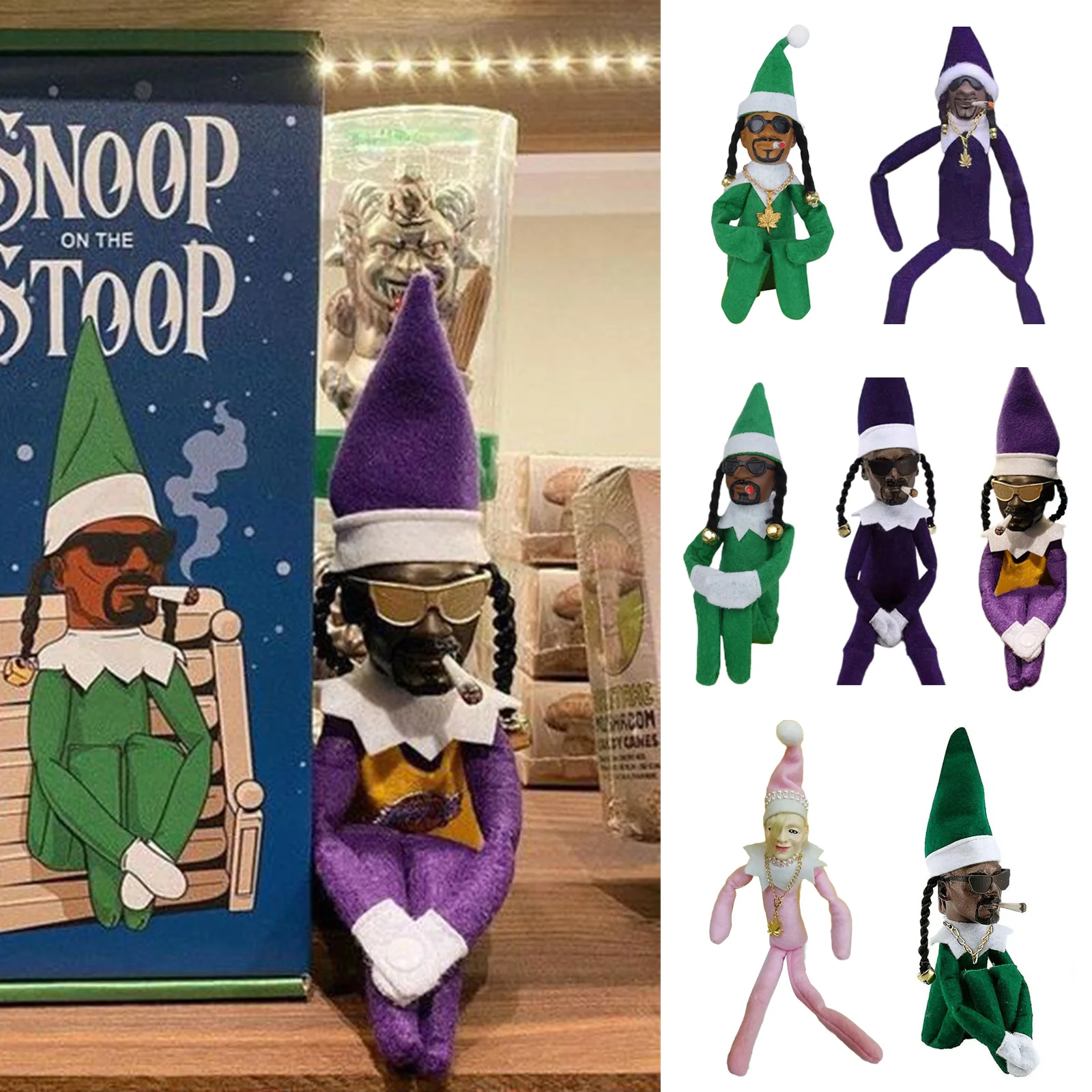 Snoop Dogg Snoop on a Stoop Christmas Elf Doll 2024 Christmas Decorations Plush Toys Including T-Shirt, Sunglasses and Necklace