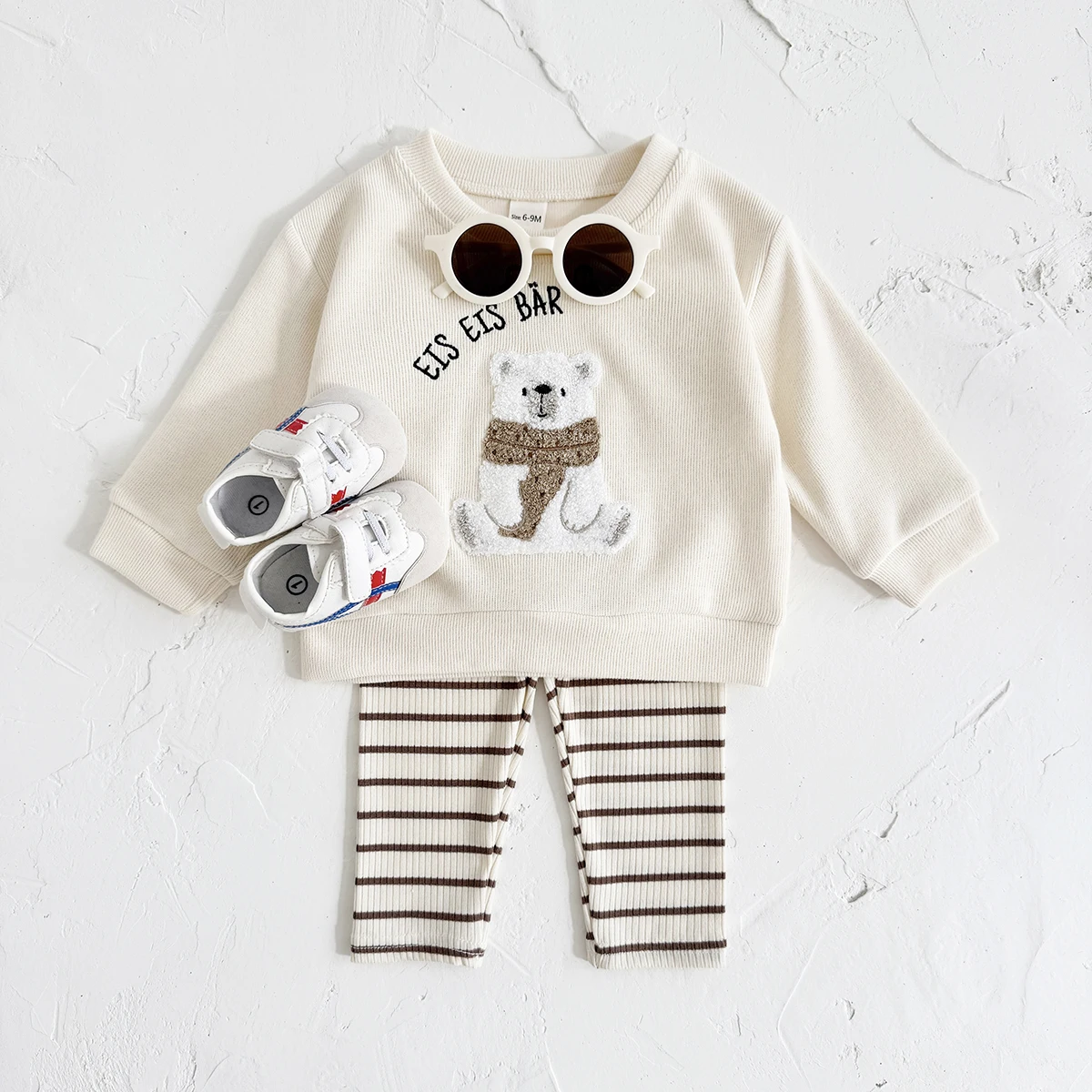 Autumn Boys Girls Clothing 2PCS New Baby Suits Cartoon Polar Bear Embroidery Pullover Top+Bottom Long Sleeves Cute Infant Sets