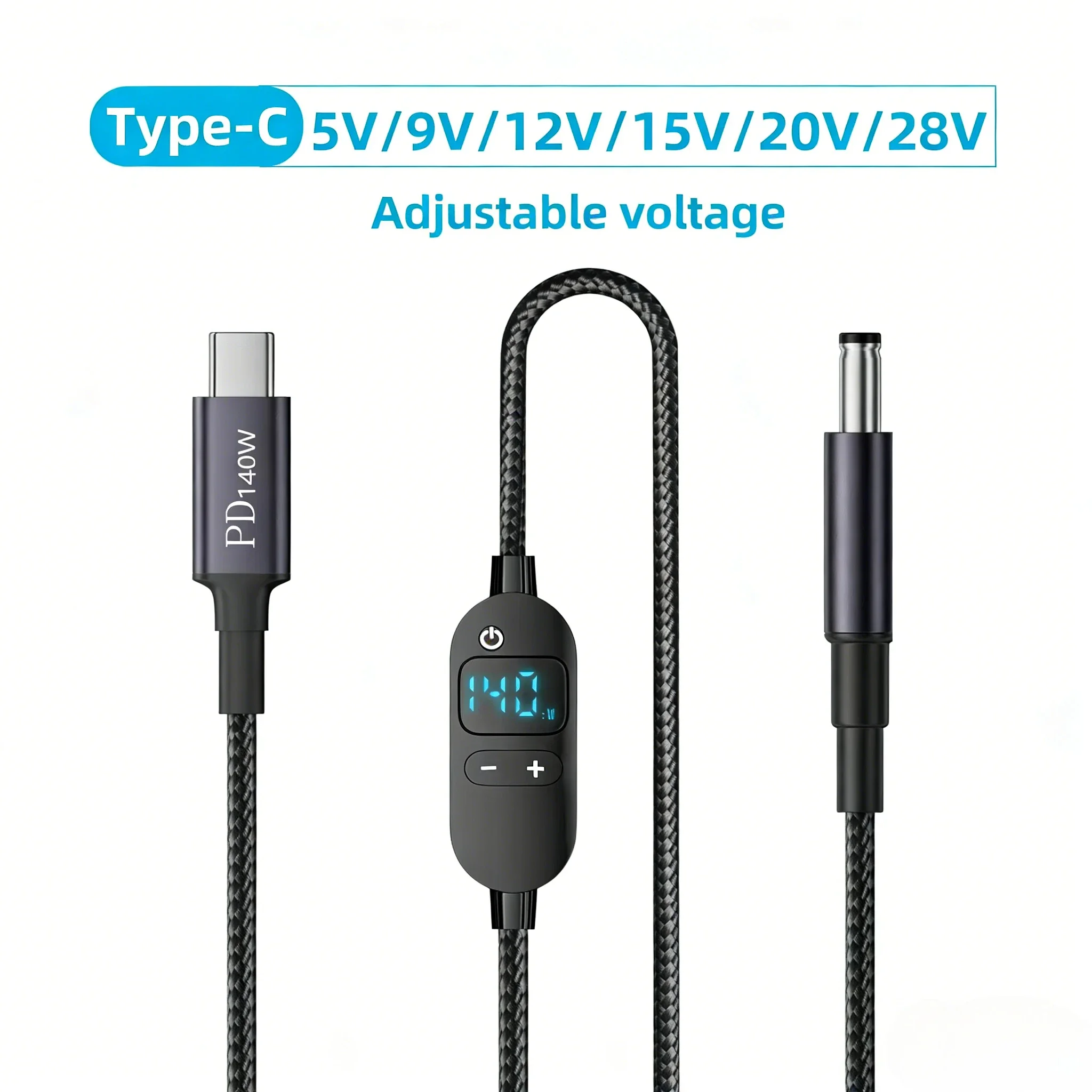 USB C To DC Power Boost Cable 140W Type C To 5V 9V 12V 15V 20V 28V Adjustable Voltage Adapter Connector Cord for Laptop Router