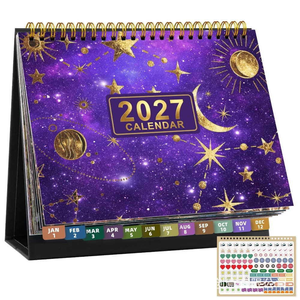 Floral Pattern 2027 Desk Calendar Standing Design Spiral Bound Standing Flip Calendar Decorative Coil Binding Table Calendar