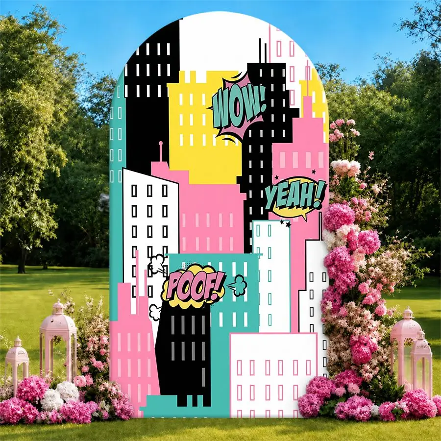 

Comic Pop Art Arch Backdrop Cover Party Backdrop Fabric Cover Birthday Party Baby Shower Photo Booth Background Party Decoration