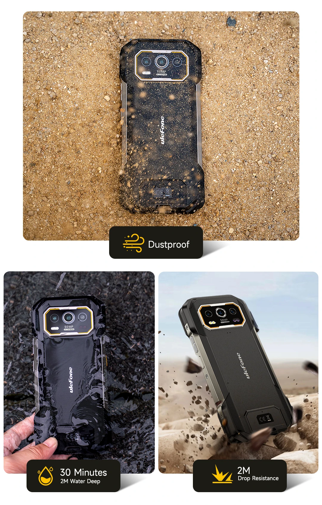 Ulefone Armor 27 Pro 5G Rugged Phone 10600mAh Smartphone 50MP Camera 64MP Night Android 15 Up to 24GB+256GB NFC Waterproof Phone