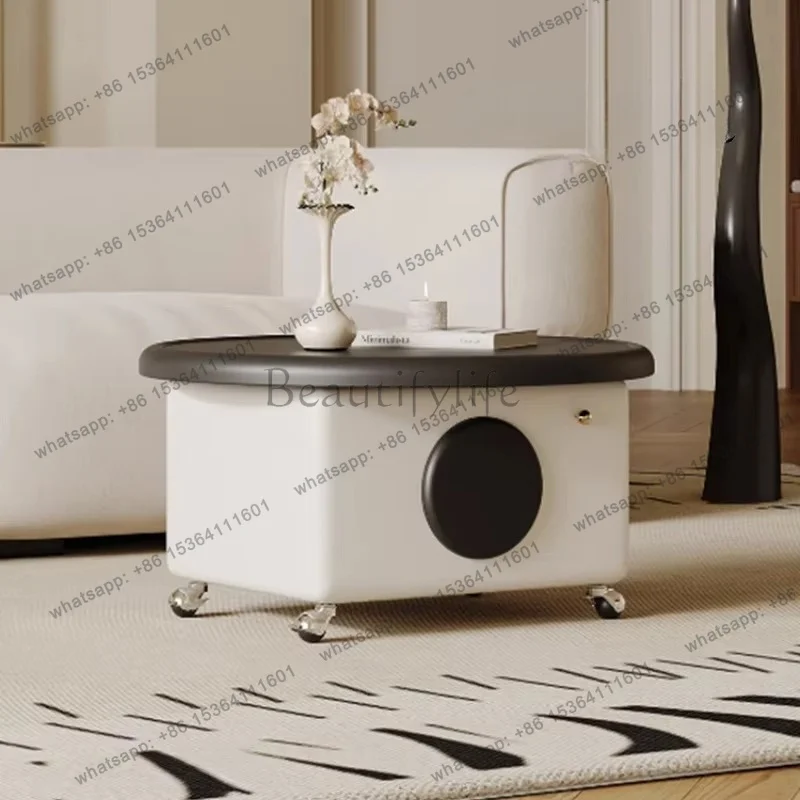 YJ Wheels Italian Coffee Table Lift European Nordic Unique White Round Side Table Small Luxury Designer Stolik Kawowy Furniture