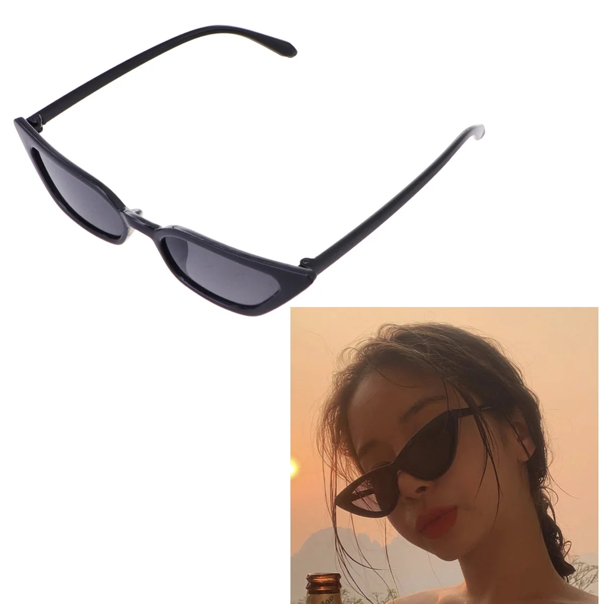 

2Pcs Small Frame Black Cat Eye Sunglasses Uv 400 Protection Lightweight Fashion Eyewear Party Outdoor Accessories