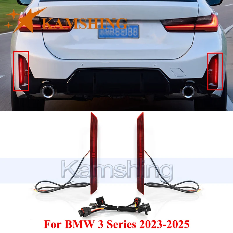 CAPQX 1pair LED Rear Bumper Light For BMW 3 Series 2023-2025 Rear Brake Light Stop Lamp Signal Lamp Reflector Light