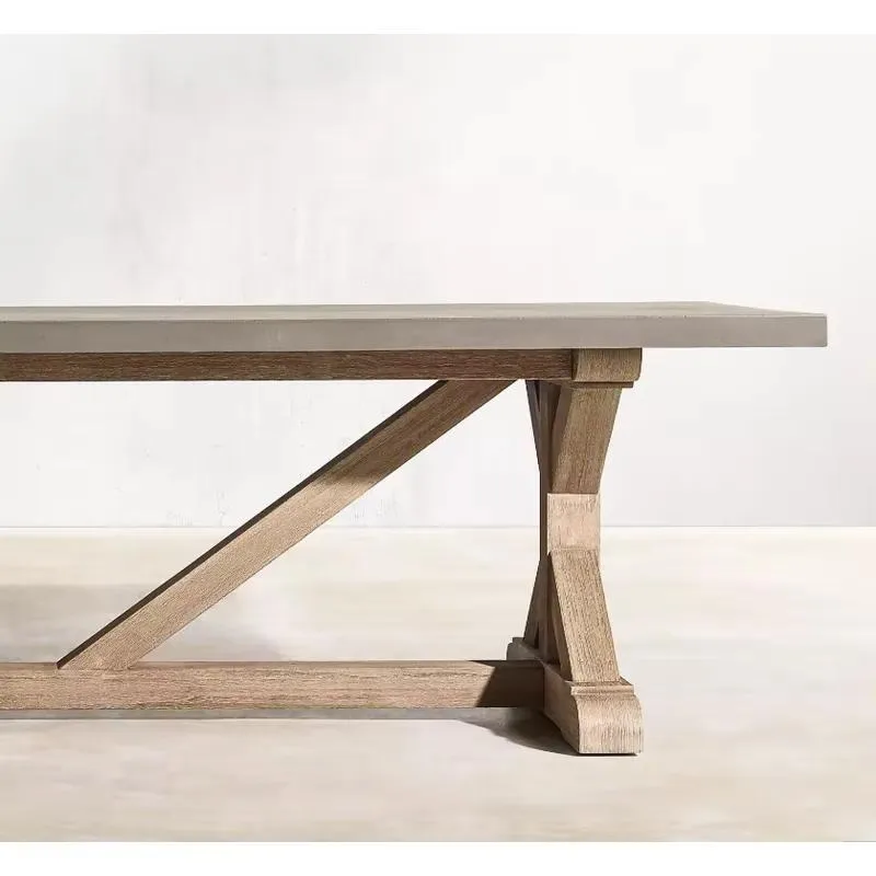 Modern Design Concrete and Teak Rectangular Dining Table High Quality Garden Furniture for Outdoor Patio