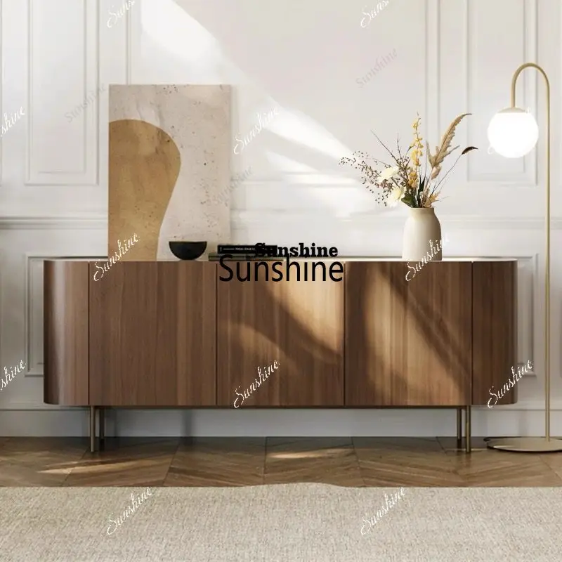 

TDItalian modern light luxury walnut color porch cabinet, arc side cabinet, locker