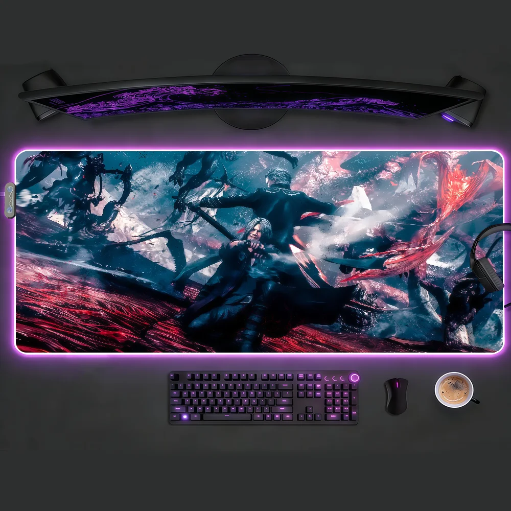 D-Devil M-May C-Cry 5 Mouse Pad RGB LED Non-slip Desk Mat Rubber Gaming Accessories Large Computer Office Gamer Keyboard Mat