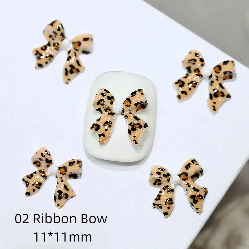 20 piezas con estampado de leopardo, lazo de cinta, abalorios de resina para uñas, accesorios de estilo de lazo Kawaii para suministros de diseño artístico de uñas DIY