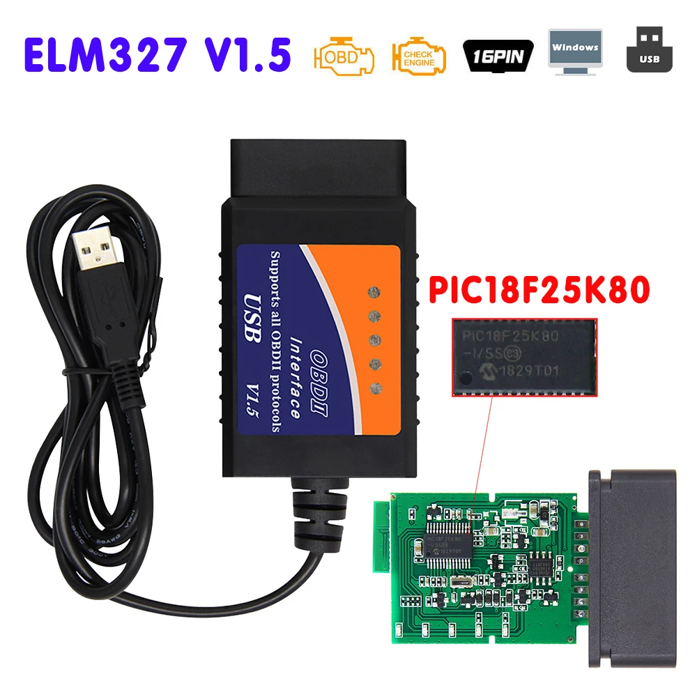 JFIND ELM327 V1.5 USB CH340 PIC18F25K80 OBD2 Автомобильный диагностический сканер считыватель кодов последняя программная вер...